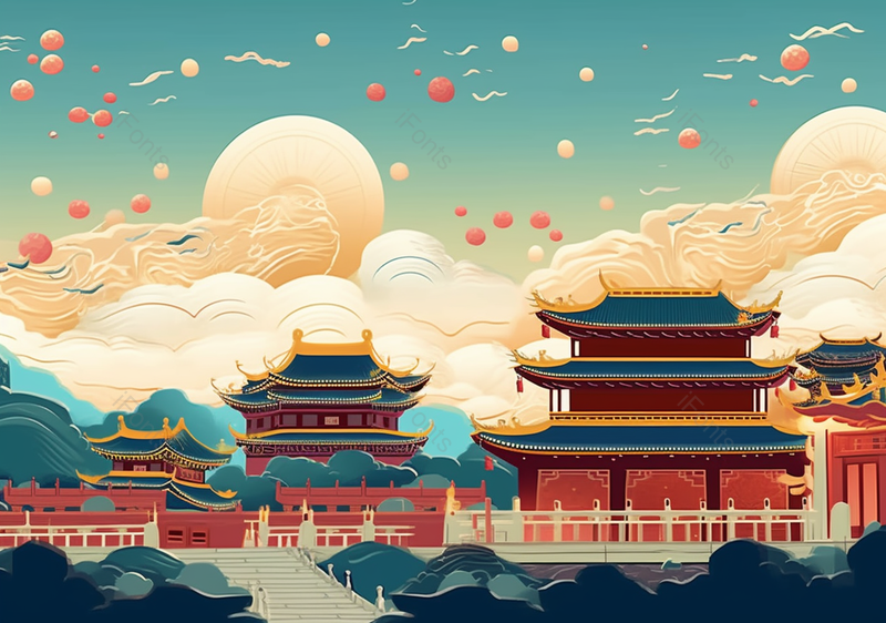 中国风国潮古建筑节日背景插画,插画/手绘图,插画/手绘图库,插画/手绘图下载,插画/手绘